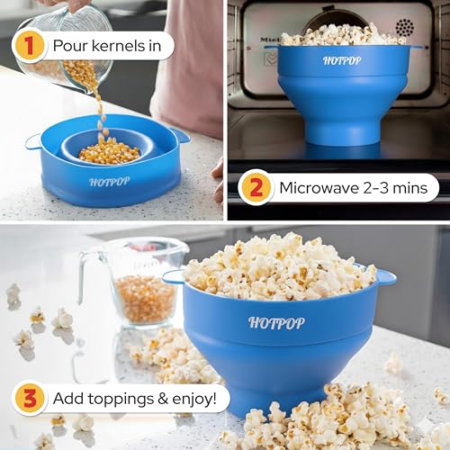 HOTPOP The Original Hotpop Microwave Popcorn Popper, Silicone Popcorn Maker, Collapsible Bowl BPA-Free and Dishwasher Safe- 20 Colors Available (Azure) - Image 3