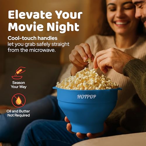 HOTPOP The Original Hotpop Microwave Popcorn Popper, Silicone Popcorn Maker, Collapsible Bowl BPA-Free and Dishwasher Safe- 20 Colors Available (Azure) - Image 5