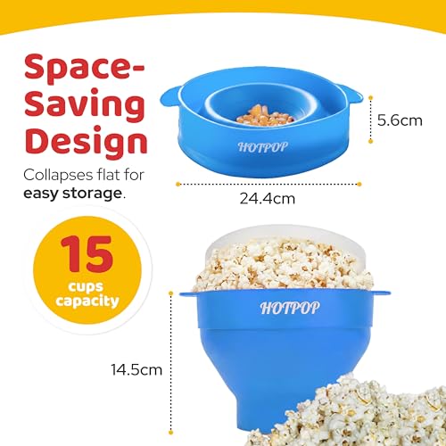 HOTPOP The Original Hotpop Microwave Popcorn Popper, Silicone Popcorn Maker, Collapsible Bowl BPA-Free and Dishwasher Safe- 20 Colors Available (Azure) - Image 2