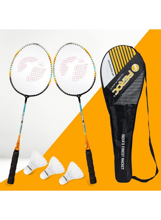 FEROC Pro 2020 2 Pieces Aluminium Badminton Racket With 3 Pieces Feather Shuttles With Full-Cover., Multicolor - Image 1