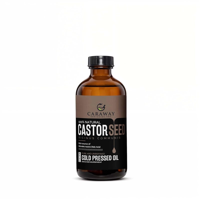 CARAWAY Organic Cold Pressed Castor Oil  Edible for Constipation Relief  HexaneFree Castor Oil for Hair Growth liver detox Skin  Joint pain glass bottle  236 ml  8 oz - Image 1