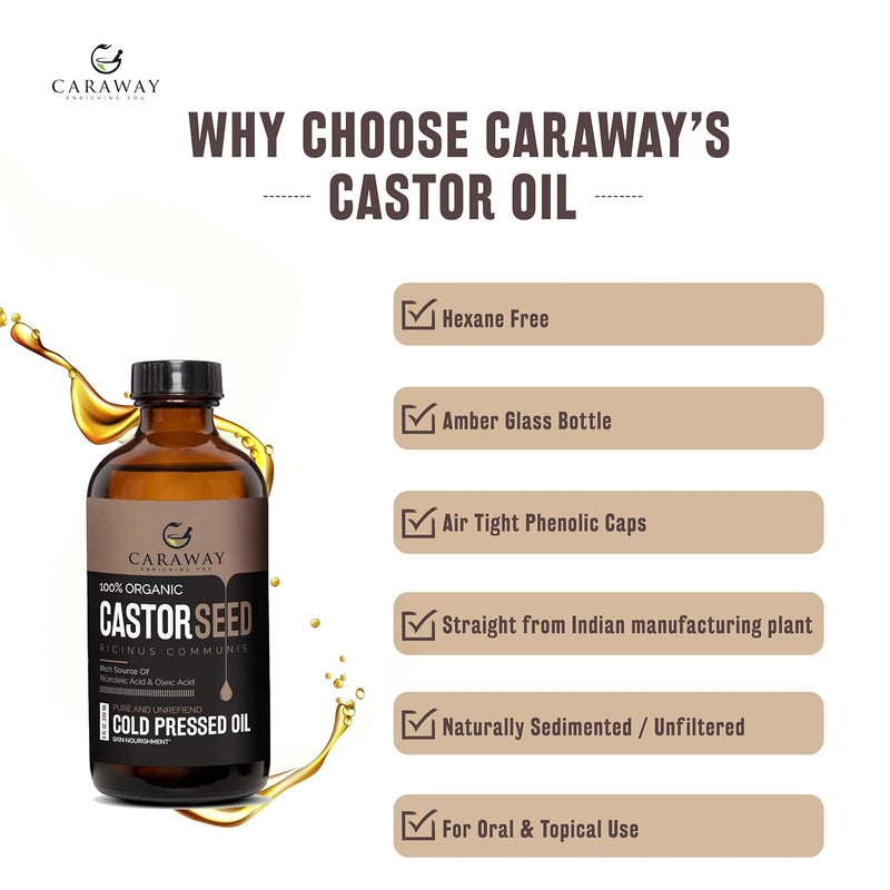 CARAWAY Organic Cold Pressed Castor Oil  Edible for Constipation Relief  HexaneFree Castor Oil for Hair Growth liver detox Skin  Joint pain glass bottle  236 ml  8 oz - Image 4