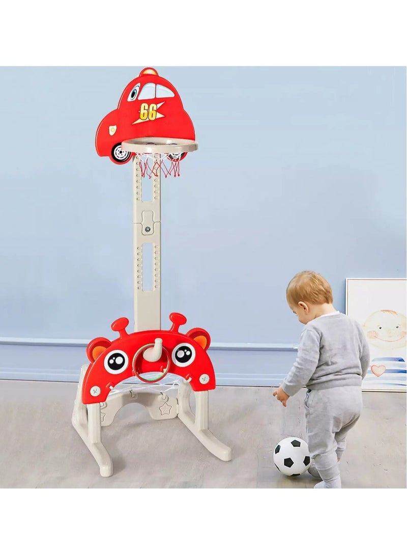 FULL JOY 4*1 Multifunctional Car-Shape Basketball Set Combines Basketball Game, Football Game ,Music  and Ring Toss Game ,Red  - Image 2