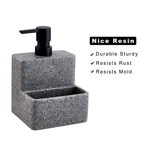 zccz Soap Dispenser with Sponge Holder, Liquid Hand and Dish Soap Dispenser Pump Bottle and Sponge Holder 2 in 1 for Kitchen Sink Bathroom Counter Storage and Organization Black Marble Look - Image 5