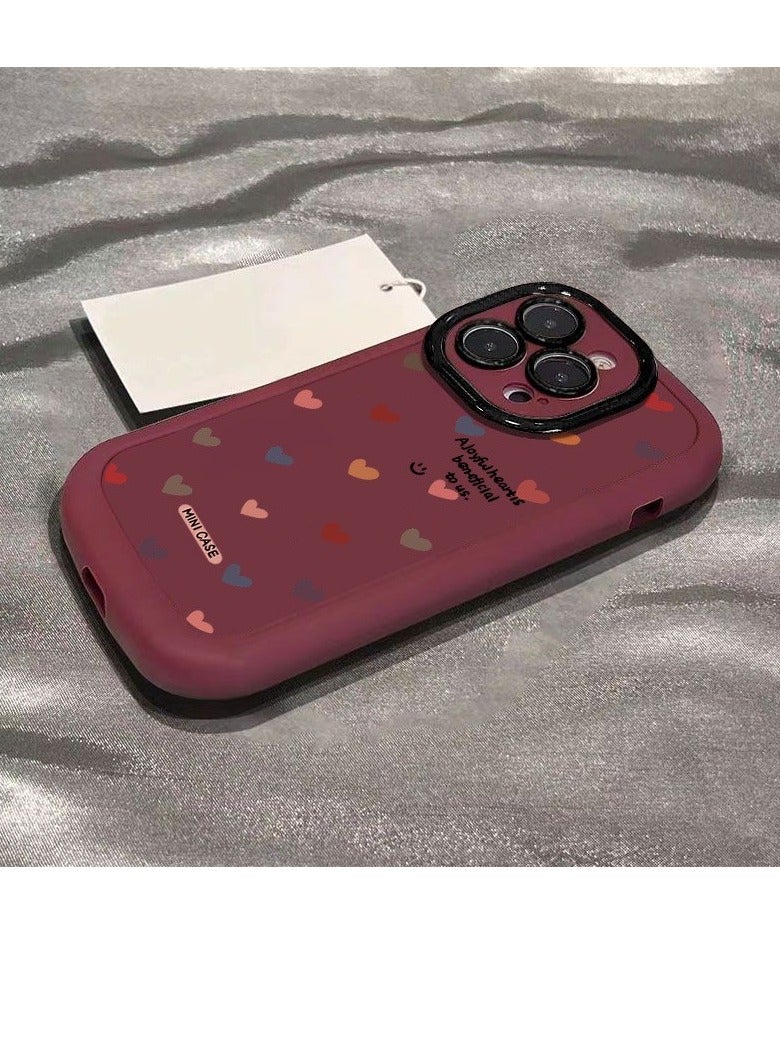 NIBEMINENT Full Screen Hearts Protective TPU Case Cover For iPhone 16 Pro Max, Wine Red