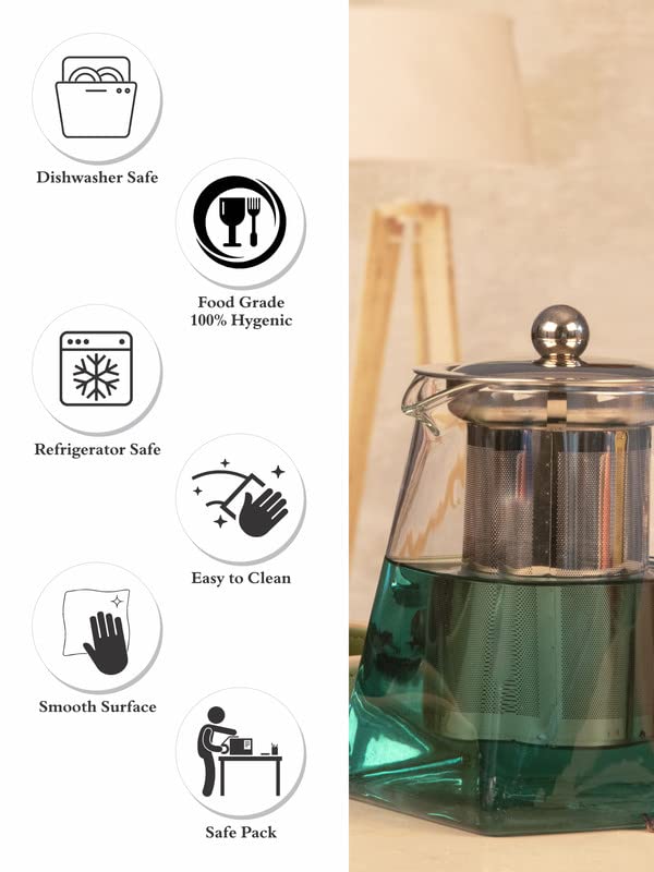 WHITE GOLD Glass Tea Pot with Steel Lid Set of 1 Transparent 700 ml WG21162 - Image 5