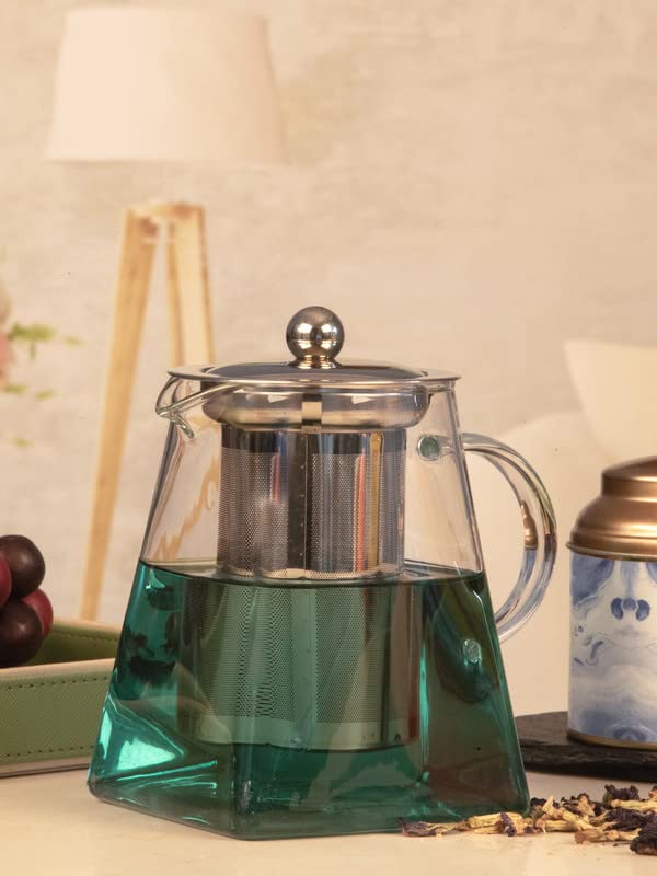 WHITE GOLD Glass Tea Pot with Steel Lid Set of 1 Transparent 700 ml WG21162 - Image 1