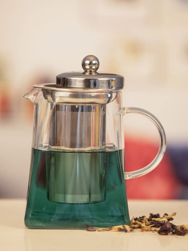 WHITE GOLD Glass Tea Pot with Steel Lid Set of 1 Transparent 700 ml WG21162 - Image 2