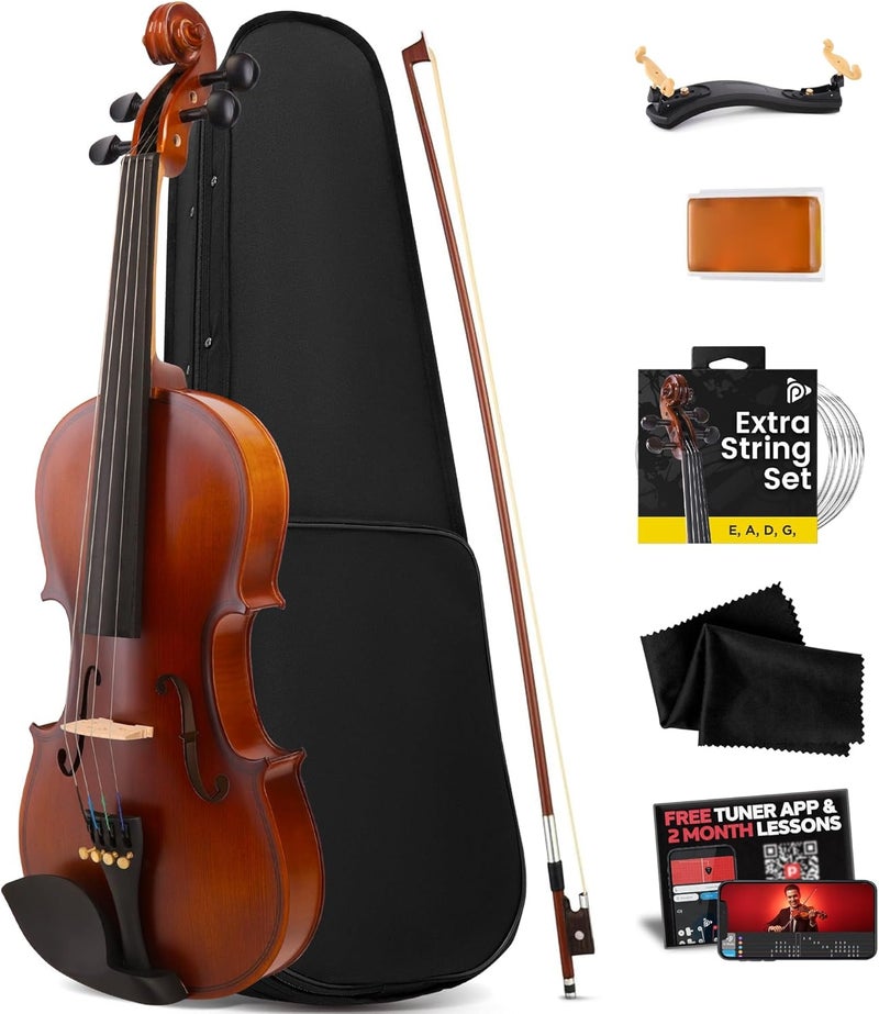 Pyle 3/4 Size Beginner Violin Starter Kit, Violin Starter Package with Travel Case & Bow, Extra Strings, Digital Tuner, Shoulder Rest & Cleaning Cloth for Students, Kids, Adults - Image 1