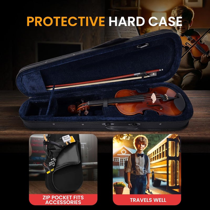 Pyle 3/4 Size Beginner Violin Starter Kit, Violin Starter Package with Travel Case & Bow, Extra Strings, Digital Tuner, Shoulder Rest & Cleaning Cloth for Students, Kids, Adults - Image 5