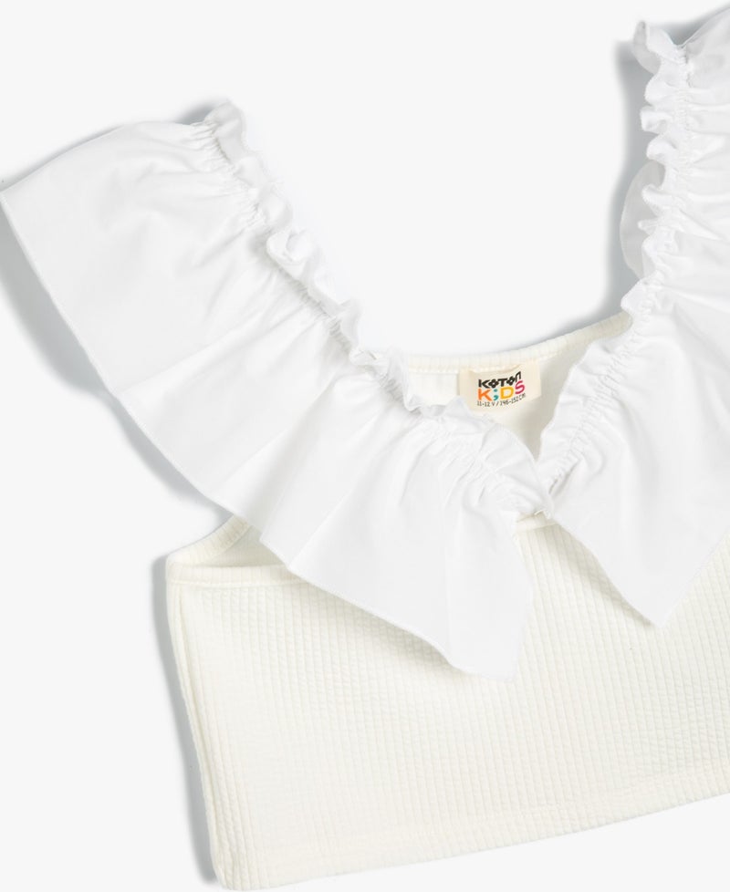 KOTON Crop Undershirt Sleeveless Ruffle V Neck  - Image 3