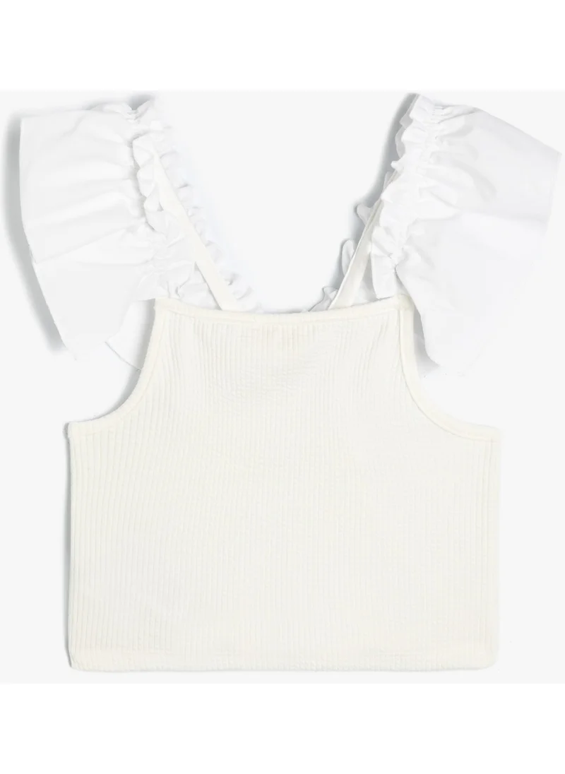 كوتون Crop Undershirt Sleeveless Ruffle V Neck