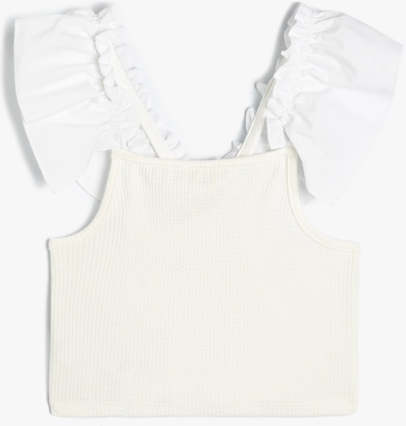 KOTON Crop Undershirt Sleeveless Ruffle V Neck  - Image 2