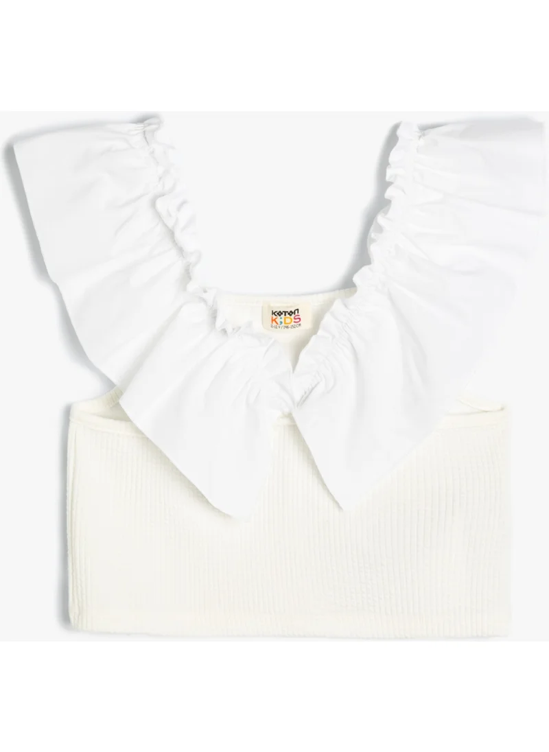 كوتون Crop Undershirt Sleeveless Ruffle V Neck