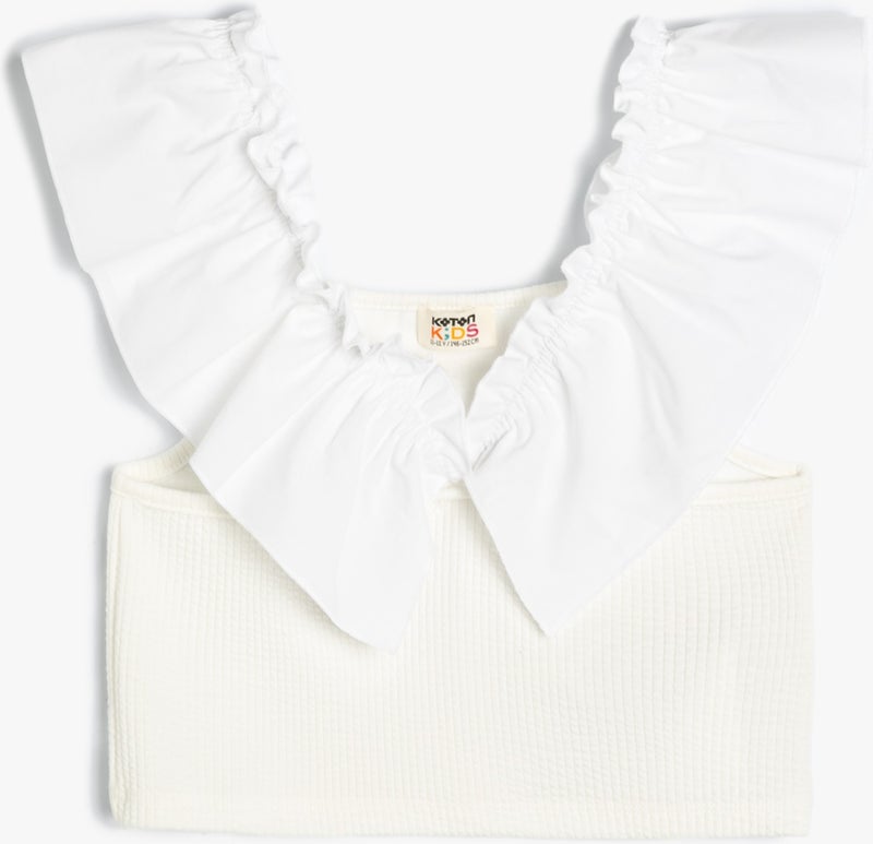 KOTON Crop Undershirt Sleeveless Ruffle V Neck  - Image 1