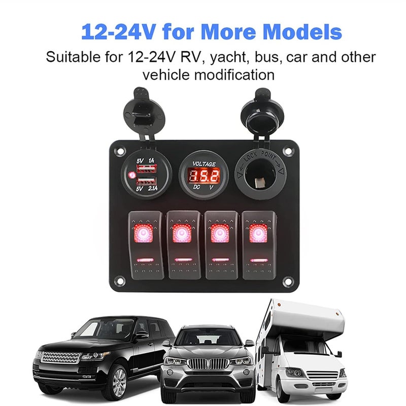 Wivplex 4 Gang Rocker Switch Panel with USB and Voltmeter - Image 4