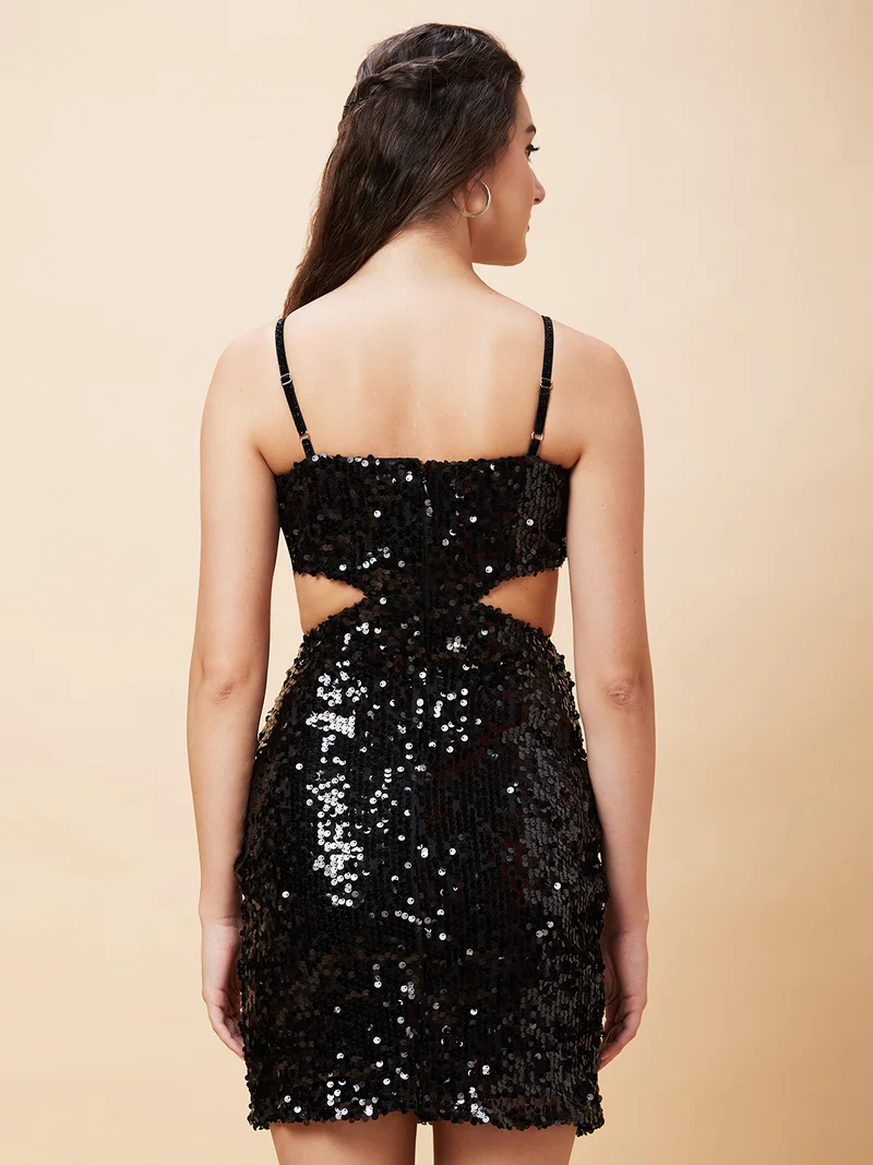 جلو باص Women Shoulder Straps Sequin Embellished Cut-Outs Detail Sheath Dress
