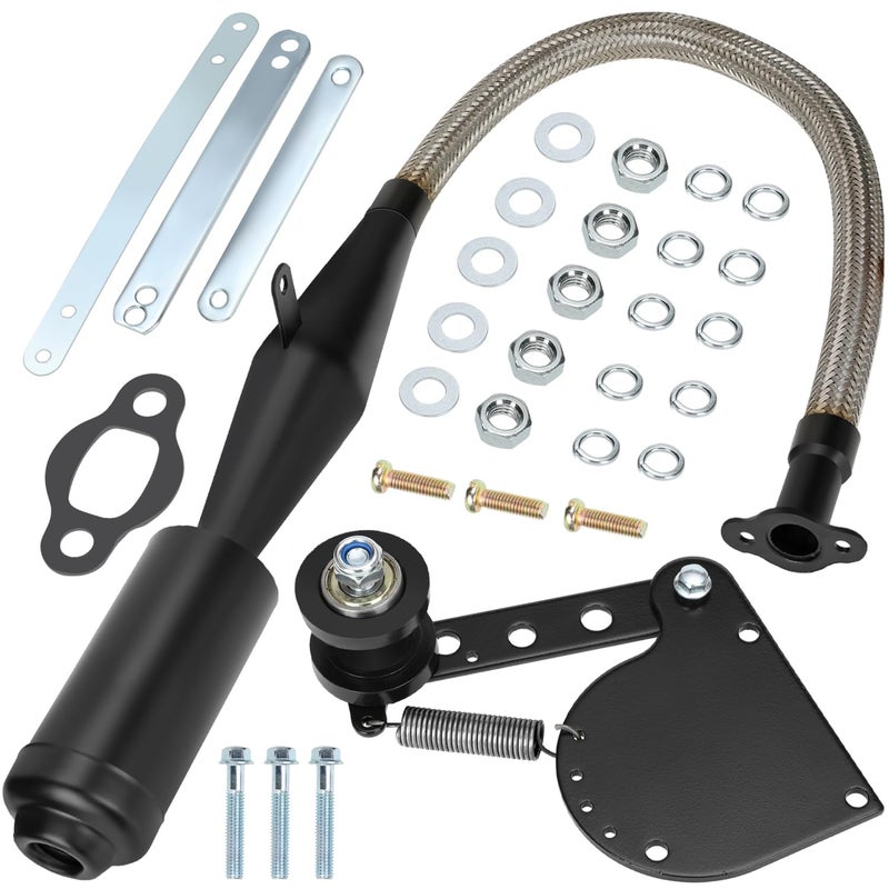 YOXUFA Flexible 2 Stroke Exhaust Muffler Silencer Chain Tensioner Adjuster Kit for 49cc 60cc 66cc 80cc 100cc Motorized Bike Bicycle Engine Gas Motor Parts Black