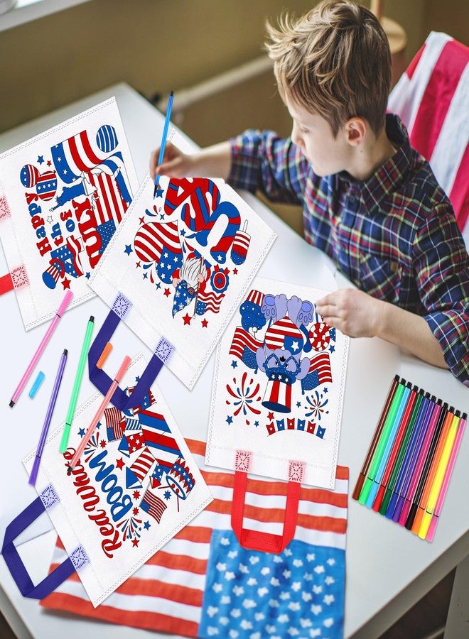HOWAF 12pcs 4th of July Kids Activities Coloring Gift Bags with Paint Pens, USA Independence Day Candy Bags America Flags Fourth 4th of July Crafts for Kids - Image 5