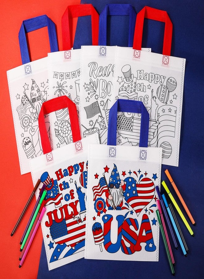 HOWAF 12pcs 4th of July Kids Activities Coloring Gift Bags with Paint Pens, USA Independence Day Candy Bags America Flags Fourth 4th of July Crafts for Kids - Image 4