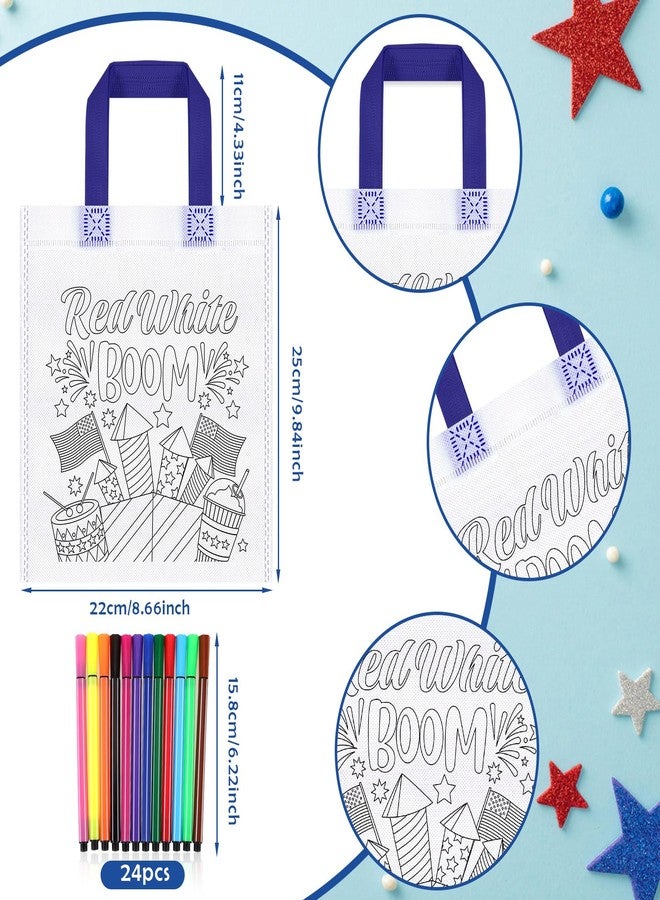 HOWAF 12pcs 4th of July Kids Activities Coloring Gift Bags with Paint Pens, USA Independence Day Candy Bags America Flags Fourth 4th of July Crafts for Kids - Image 2