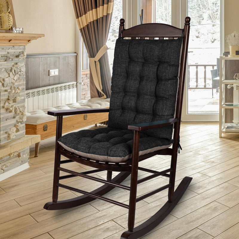 ELFJOY Extra Large Rocking Chair Cushion NonSlip Linen Chair Pads Thick Back and Seat Cushion 2 Piece Set with Ties