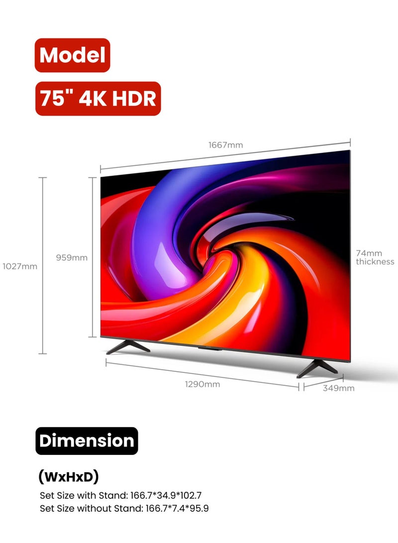 ROWA 75-Inch R55 4K UHD Smart LED TV (2025 Model) Google TV With 2GB+16GB Memory, AiPQ Processor, Dolby Vision & Audio, HDR10, MEMC, Voice Control, Google Cast, Bezel-less Design - 75 Inch HDR Smart TV 75R55 Black - Image 2