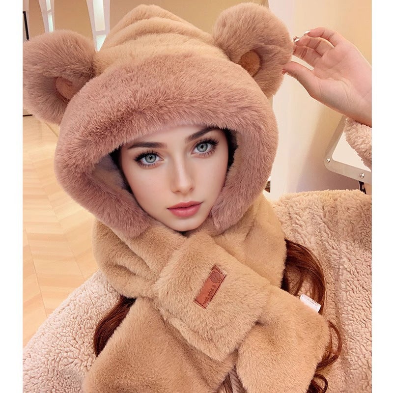 Cute Cat Ear Knit Beanie Women Autumn Winter Fashion Warm 681 camel two-piece set [embroidery ears]]