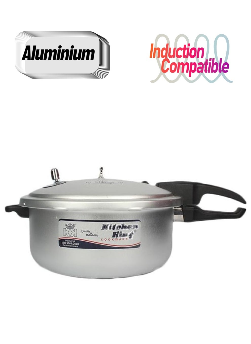 Kitchen King Explosion Proof Aluminum Pressure Cooker with Long Handle Steaming Plate Black/Silver 