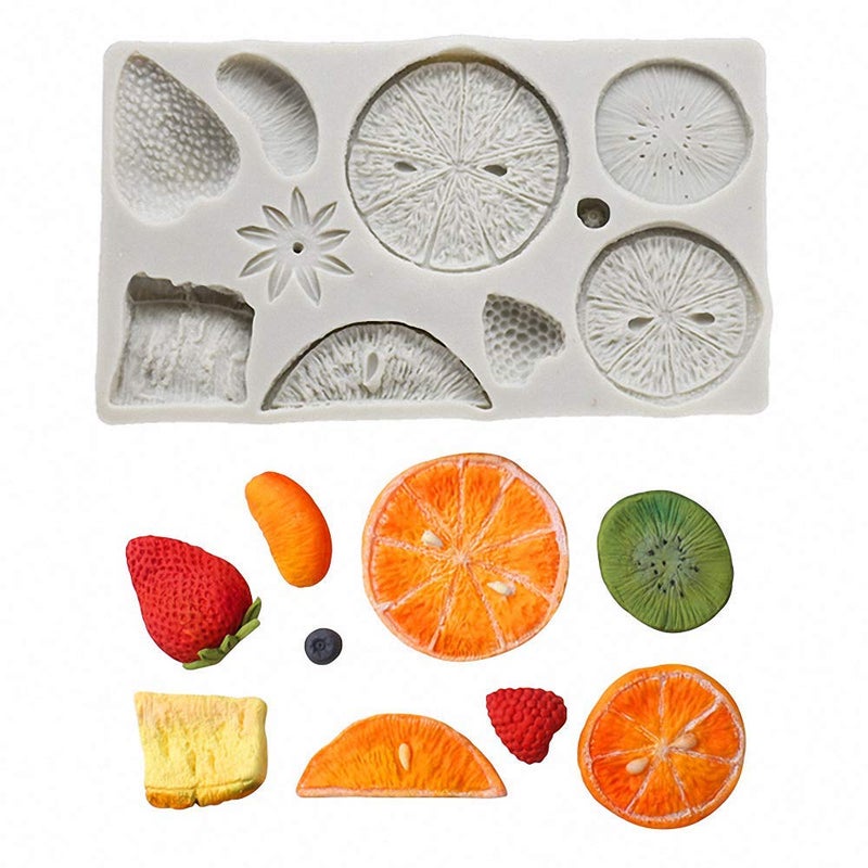 Fullsize Fruit Silicone Fondant Mold Strawberry Lemon Kiwi Fruit Tangerine Slice Blueberry Raspberry Durian Silicone Chocolate Candy Mold Cake Decorating Tool Polymer Clay Epoxy Resin Mold