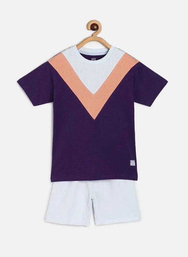 MINIKLUB Boys Color Block Cotton T-Shirt and Shorts Set