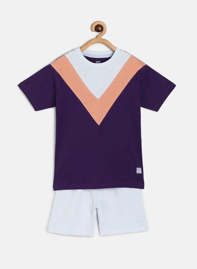 MINIKLUB Boys Color Block Cotton T-Shirt and Shorts Set - Image 1