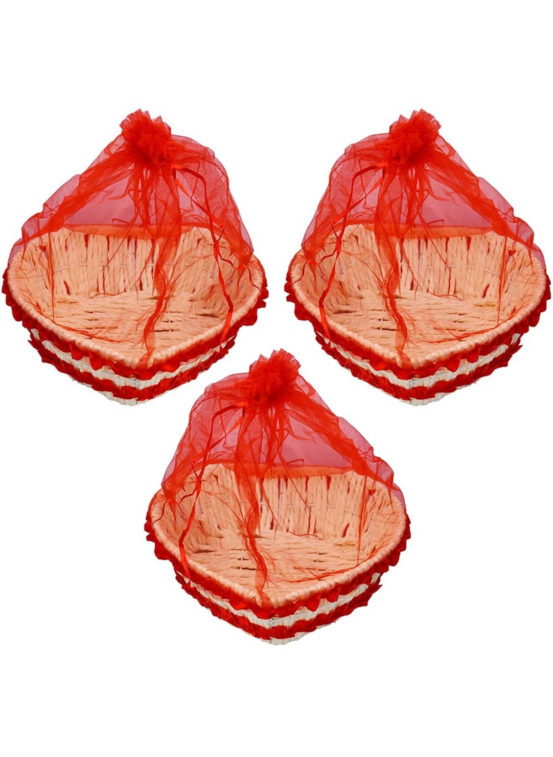 Saugat Traders Saugat Traders Handmade Empty Basket with Net for Gift Hamper Basket for Gifting Pack of 3 Decorative Basket for Gift Packing Baby Shower Wedding Return Gift Medium Size 8.5 Inch  - Image 1