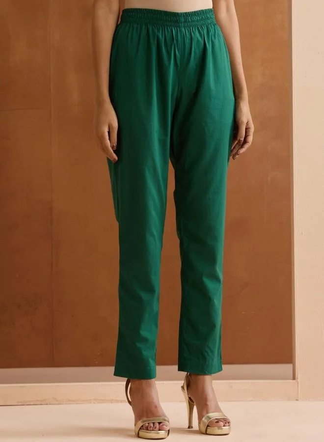 ISHIN Green Women'S Green 100% Cotton Embroidered Tunic Full Length Palazzo Straight Fit Kurta Set for Women | Best Price UAE