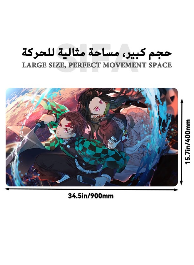 Generic - Anime Demon Slayer Collection Mouse Pad, Non-Slip Mousepad, Anime Mouse Pad, Gaming Mouse Pad, Large Mouse Pad, Extended Keyboard Mousepad with Non-Slip Base and Stitched Edge, 400mm×900mm - Image 1