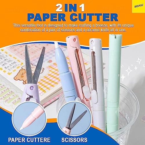 Karomouj KMA496 2 in 1 Pen Cutter Mini Folding Scissor With Foldable Scissors DIY Ceramic Blade Pen Art Cutting Tool for School, college, Office, Project (Multicolor - Pack of 1) - Image 3
