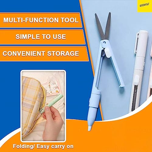 Karomouj KMA496 2 in 1 Pen Cutter Mini Folding Scissor With Foldable Scissors DIY Ceramic Blade Pen Art Cutting Tool for School, college, Office, Project (Multicolor - Pack of 1) - Image 5