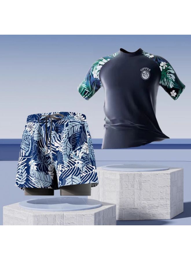 Swimwear Men's Professional Anti-embarrassment Plus Size Loose Double-layer Swimming Trunks Sun-proof Hot Spring Full Body Men's Suit-Color:Orange Bear Swimsuit + Swimming Trunks + Swimming Goggles Nose Clip + Earplugs-