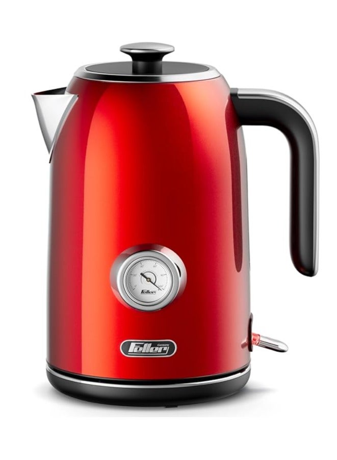Feller Germany, Retro Style 1.7L Kettle with Thermometer, 2200 W, Stainless Steel Body, STRIX Controller, Dry Boil & Automatic Switch-Off, Ek200, (Red) - Image 1