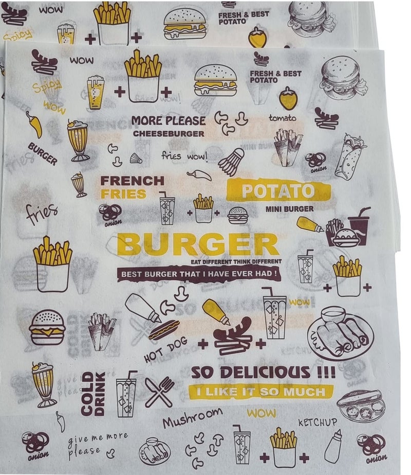 Inditradition Multipurpose Food Wrapping Paper (Pack of 250 Sheets, 11 x 12) - Junk Food Print - Image 1