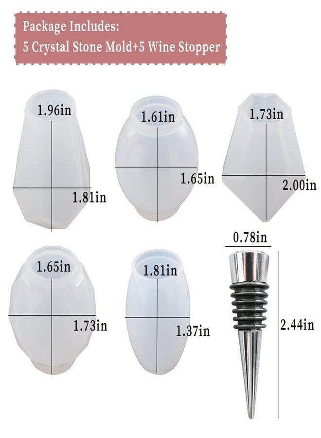 Wehous Silicone Resin Molds Set with 5PCS Wine Stoppers, 5PCS Wine Bottle Stopper Saver Mold, Crystal Gem Stone Epoxy Resin Mold, Geometric Spherical Silicone Molds for DIY Craft - Image 3
