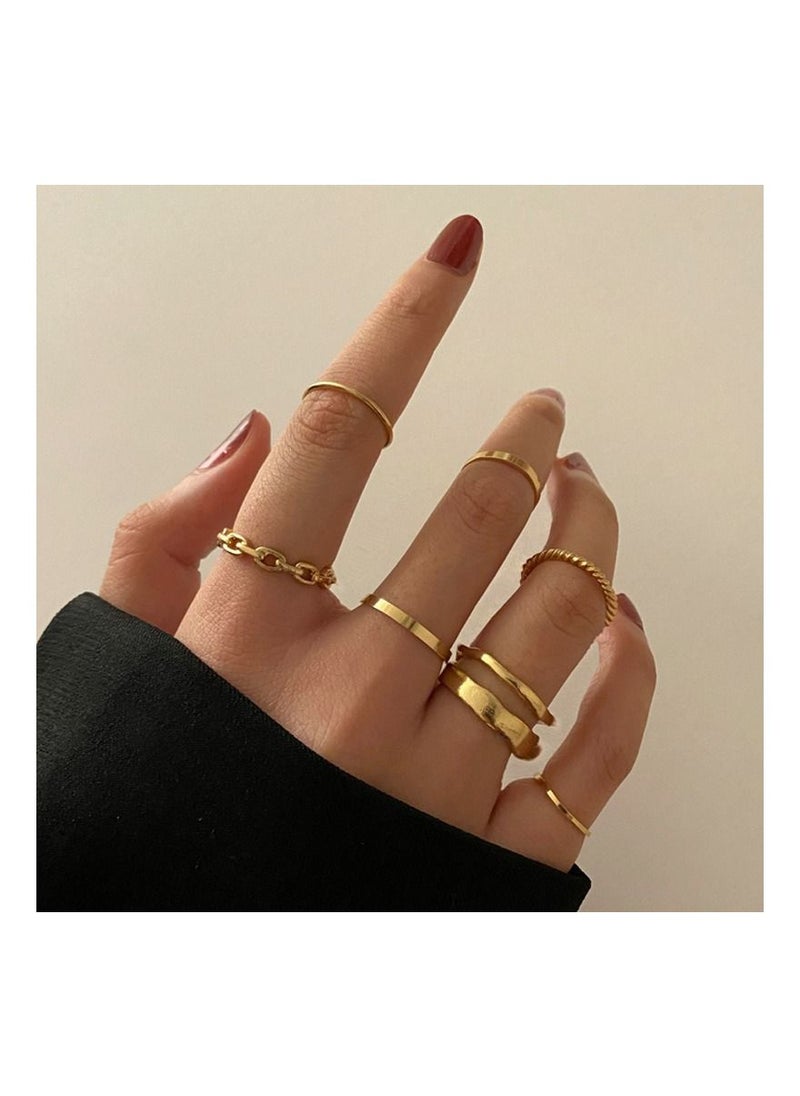 NIBEMINENT Gold Knuckle Ring Set Women Girls Snake Chain Stacking Ring Vintage Boho Midi Ring Sizes Mixed  - Image 3