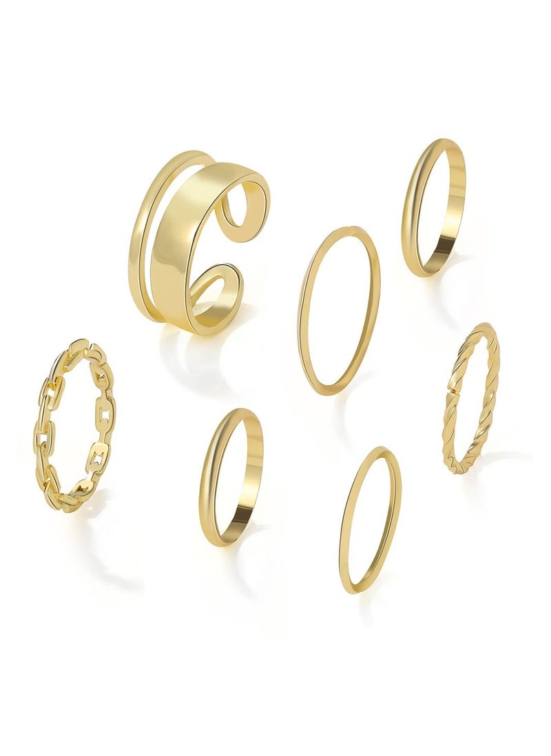 NIBEMINENT Gold Knuckle Ring Set Women Girls Snake Chain Stacking Ring Vintage Boho Midi Ring Sizes Mixed  - Image 1