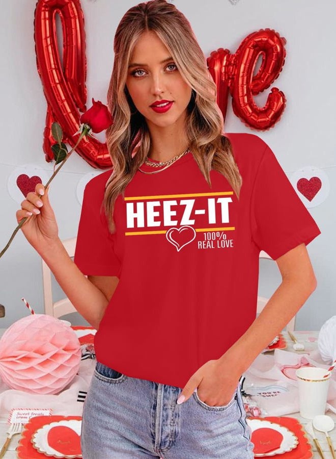 PICKID Valentines Couples Matching Shirts Love Heart Graphic T-Shirt Valentine Tee Tops for Husband Wife, E-women Red, L - Image 3