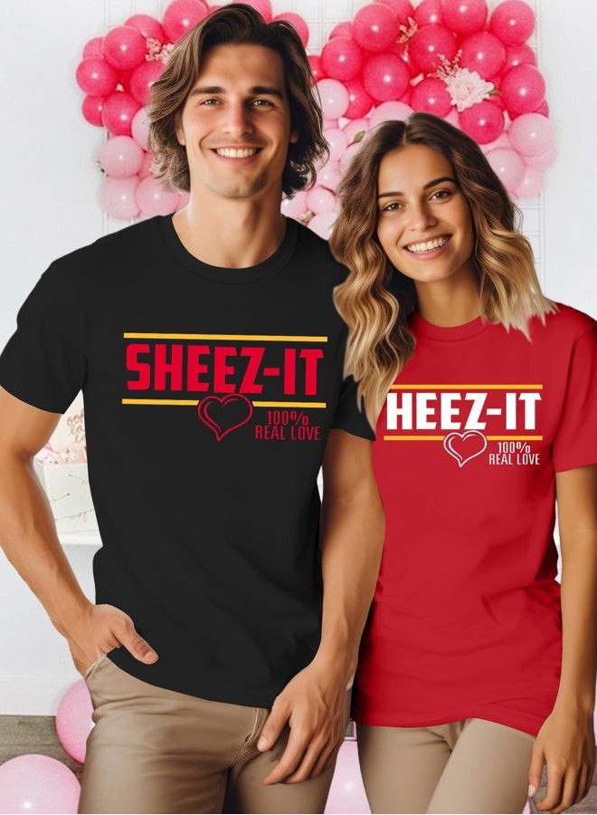 PICKID Valentines Couples Matching Shirts Love Heart Graphic T-Shirt Valentine Tee Tops for Husband Wife, E-women Red, L - Image 5