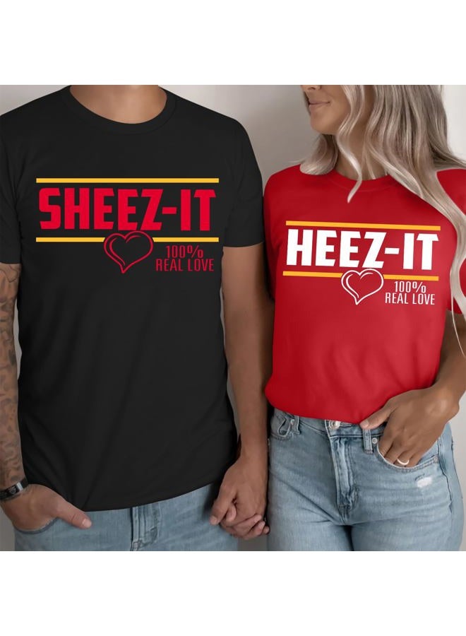 PICKID Valentines Couples Matching Shirts Love Heart Graphic T-Shirt Valentine Tee Tops for Husband Wife, E-women Red, L - Image 4