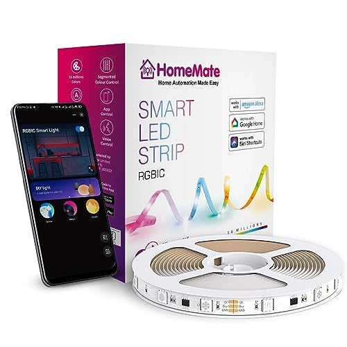 Home Mate HomeMate RGBIC Dreamcolor LED Strip, 5 Meters, App Control with Segmented Control Smart Color Picking, Music LED Lights | Works with Amazon Alexa, Google Assistant and Siri - Image 1