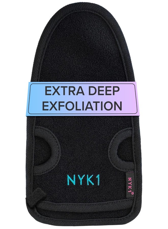 NYK1 Dead Skin Exfoliating Glove Deep Pore Exfoliating Body Scrubber (Black, Large) Plant Fibre Exfoliating Gloves for Shower, Scrub Away Dirt and Dead Skin Cells to Visibly Smooth and Brighten Your Skin - Image 1