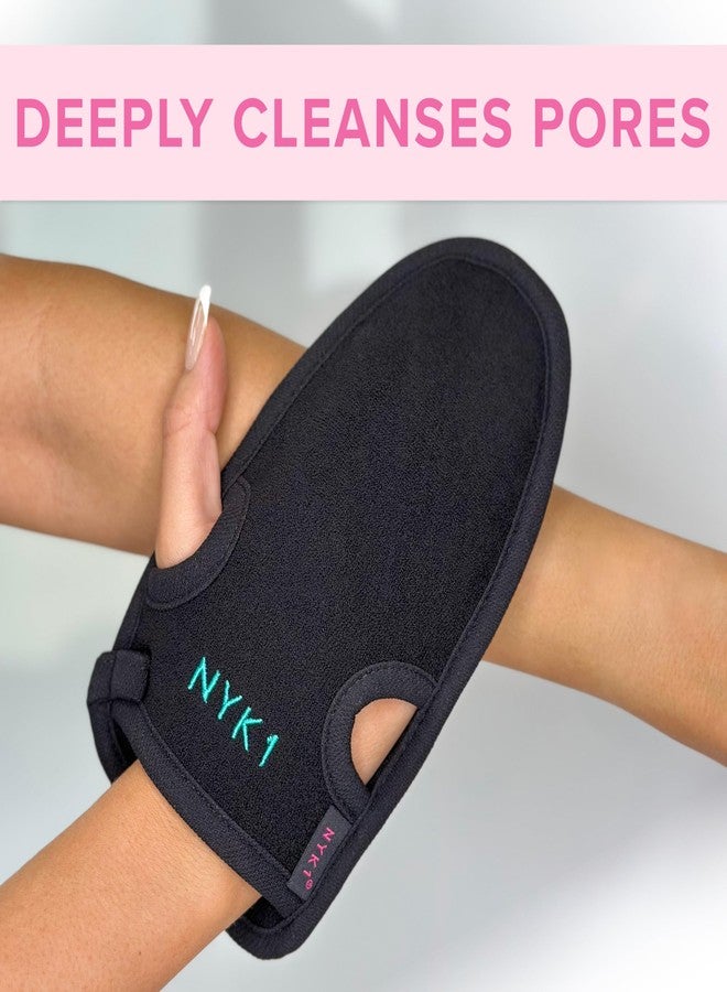 NYK1 Dead Skin Exfoliating Glove Deep Pore Exfoliating Body Scrubber (Black, Large) Plant Fibre Exfoliating Gloves for Shower, Scrub Away Dirt and Dead Skin Cells to Visibly Smooth and Brighten Your Skin - Image 5