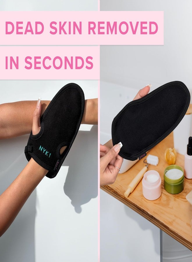 NYK1 Dead Skin Exfoliating Glove Deep Pore Exfoliating Body Scrubber (Black, Large) Plant Fibre Exfoliating Gloves for Shower, Scrub Away Dirt and Dead Skin Cells to Visibly Smooth and Brighten Your Skin - Image 2